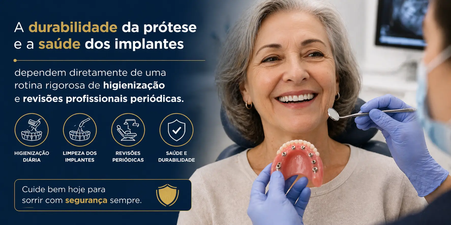 Demonstração de higienização de prótese overdenture e componentes de fixação